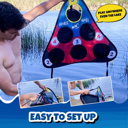 SKIP NN' HOLE Original Fun Stonne Skipping Meets Pool Cornhole Game Floating | for All Ages | Fun Swimming Pool Game for Adults and Family | Easy Setup, Durable, Portable Water and Lake Toy |