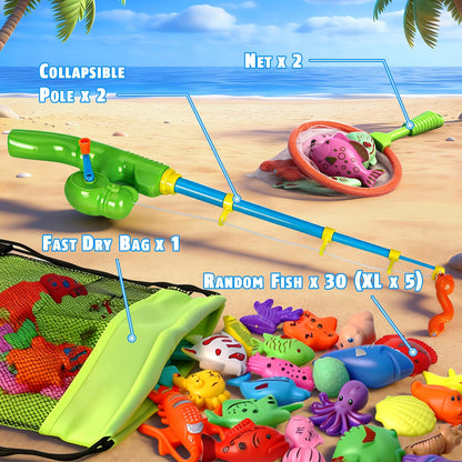 CozyBomB™ Magnetic Fishing Toys Game Set for Kids | Water Table Bathtub Kiddie Pool Party Pole Rod Net, Outdoor Plastic Floating Fish, Toddler Bath Color Ocean Sea Animals Birthday Gift Age 3-5 6 4-8