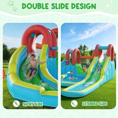 HOMMOW Inflatable Water Slide,10 in 1 Double Water Slide Bounce House for Kids 3-12 with Blower, Splash Pool, Water Cannon, Climbing Wall, Basketball Hoop for Kids Indoor Outdoor Backyard