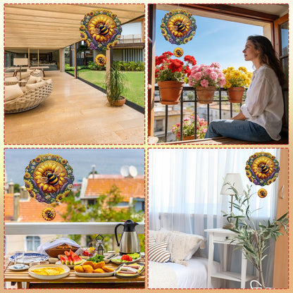 Rngmsi Sunflower Wind Spinners Outdoor Garden Decor for Outside, 3D Metal Bee Wind Spinner Hanging Decor Kinetic Art for Yard, 12 in Stainless Steel Hanging Gifts for Women Housewarming