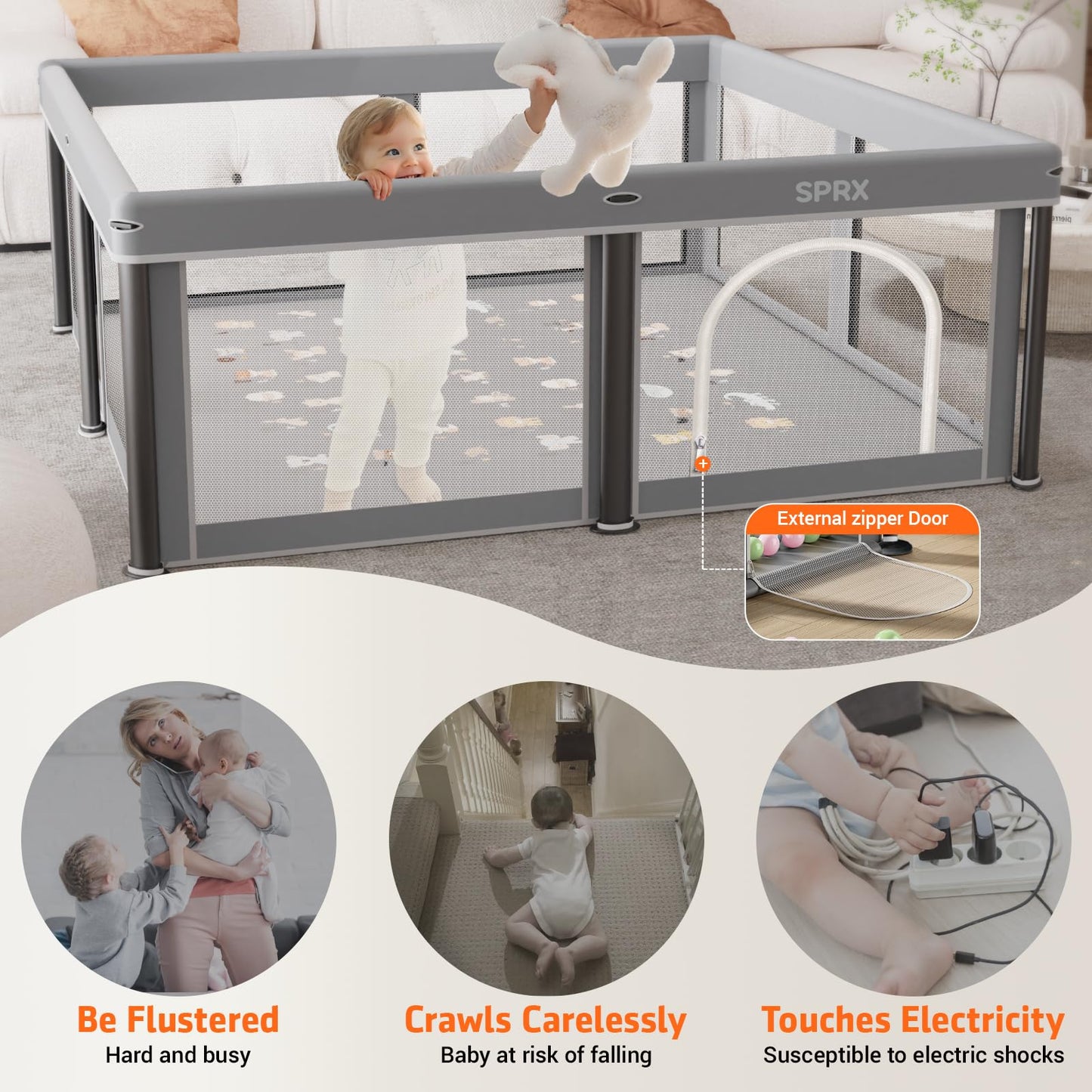 Foldable Baby Playpen with Mat,50"×50" Collapsible Playard for Babies and Toddlers,Indoor&Outdoor Kids Safety Play Pen,Portable Travel Playpen ‌with Travel Pack and 30 Ocean Balls