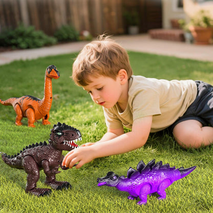 Lucky Doug 3 Pack Electric Realistic Dinosaur Toys with Simulated Sounds ＆ Lights for Boys Kids Aged 3 4 5 Years Old - Perfect Jurassic Tyrannosaurus Rex Gift for Birthday 3-5 Years
