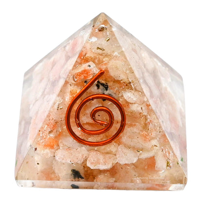 Amazing Gemstone Sunstone Orgone Pyramid - 30mm Small Orgonite Pyramids with Crystals and Healing Stones - Authentic Organite Gifts