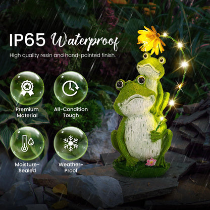 GIGALUMI Solar Garden Statues Loving Frog Garden Decor Figurine Lights for Outside, Yard Decorations Outdoor Patio Decor, Gardening Gifts for Women