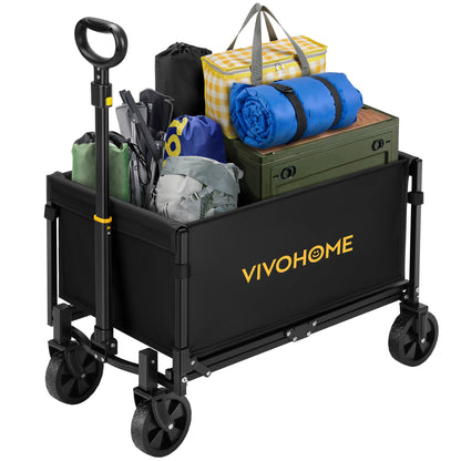 VIVOHOME Collapsible Wagon Cart Lightweight Portable Folding Utility Wagons with All-Terrain Wheels for Grocery Sports Garden Shopping Camping