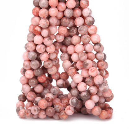 70PCS Natural 8MM Healing Gemstone, Pink Zebra Jasper Energy Stone Round Loose Beads, Semi-Precious Crystal Beads with Free Elastic String for Jewelry Making DIY