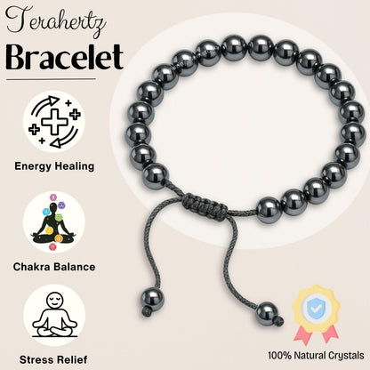Amazing Gemstone Terahertz Stone Bracelet for Women Men's Gifts - Protection Healing Crystal Bracelet - 8mm Gemstone Beaded Adjustable Bracelet