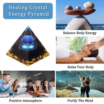 Orgone Pyramid, Lapis Lazuli Healing Crystal Pyramid and Orgonite Healing Stones, Protection Crystal Energy Generator for Meditation, Stress Reduce, Yoga