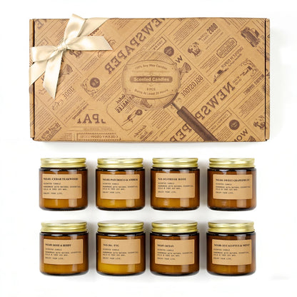 Scented Candles for Home, 8 Pack Soy Wax Candle Set, Aromatherapy Candles, Amber Jar Vintage Apothecary Style, 8 Scents Gift Set