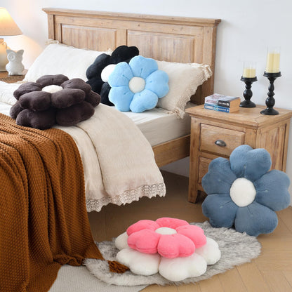 Flower Shaped Pillow, Cute Decorative Throw Pillows with Soft Rabbit Fur for Couch Bed Chair Floor, Christmas Pillow Seating Cushions with Room Décor for Bedroom Living Room(19.6 Inches, Brown)