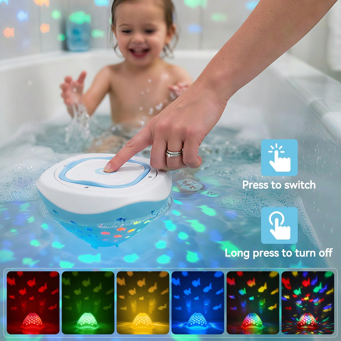 cambk Waterproof Bathtub Light for Kids, Battery Operated Fish Bath Lights for Tub & Bath Time, Color Changing Mood Lighting with Fish World Light Show