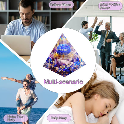 Saefheled Orgone Pyramid Energy Generator,Natural Lapis Lazuli&Amethyst Orgonite Crystal Healing Pyramids for Reduce Stress Chakra Reiki Healing Meditation Attracts Lucky and Success,Wealth Health