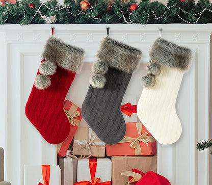 E-FirstFeeling Cable Knit Christmas Stockings with Faux Fur Cuff Large Knitted Xmas Stockings Rustic Hanging Stockings Ornaments for Christmas Decorations Holiday Season Decor (Ivory White)