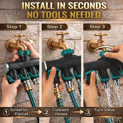 Chunful 4 Way Garden Hose Splitter Metal Water Hose Splitter Connector 3/4" Us Standard, Heavy Duty Zinc Alloy Hoses Manifold, Easy Grip & Easy to Open, 4 High-volume Valves for Irrigation Lawn Garden
