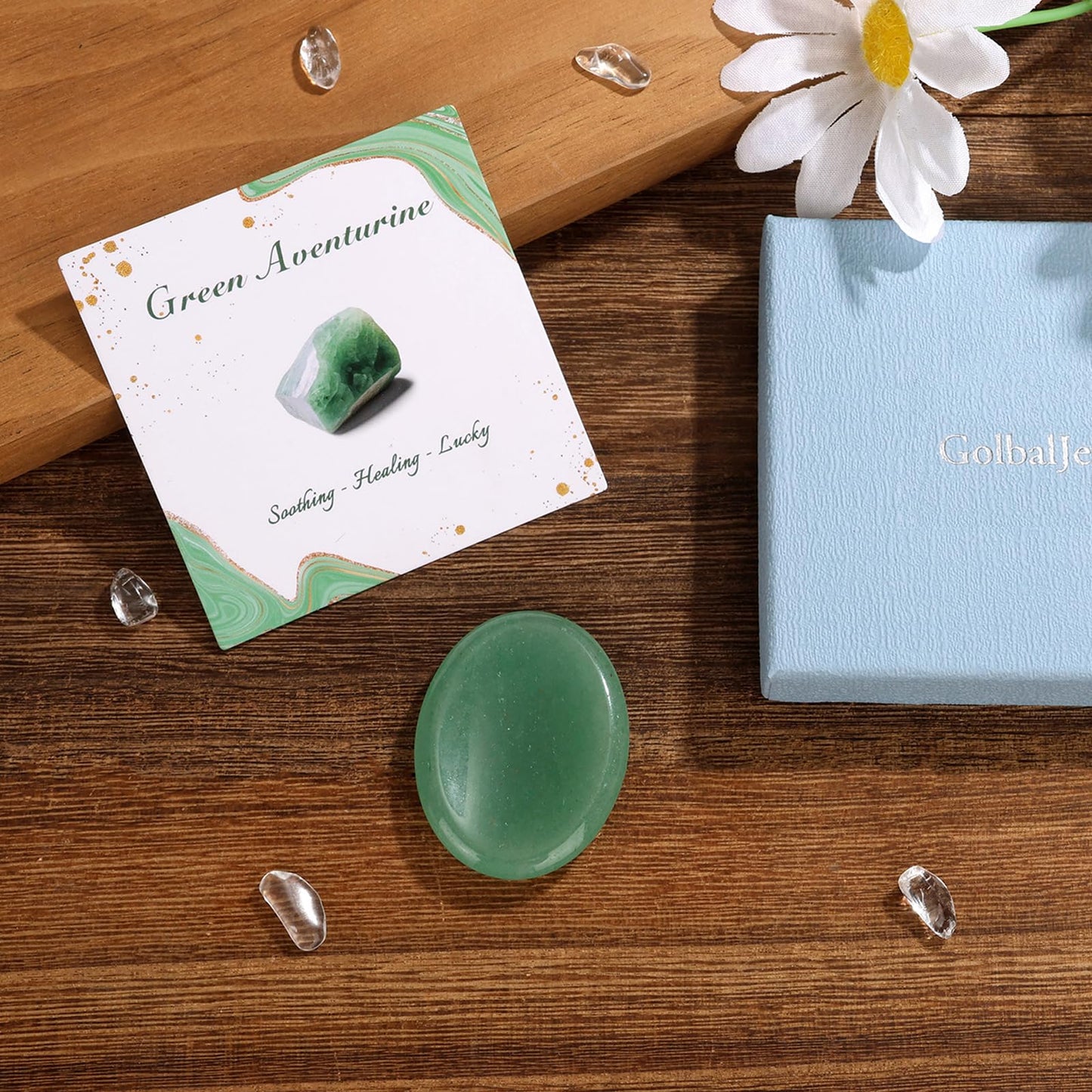GolbalJew Green Aventurine Thumb Worry Stone for Anxiety Healing Crystals Sets, Hand Carved Crystals and Healing Stones, Meditation Crystal Reiki Natural Relax Palm Stone for Anxiety Therapy Relief