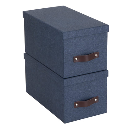 Bigso Silvia Organizational Storage Box with Leather Handle for Shelves and Stacks Easily - Durable and Decorative Storage Boxes with Lids - 5.9 in x 6.5 in x 11.6 in - 2 Pack - Blue