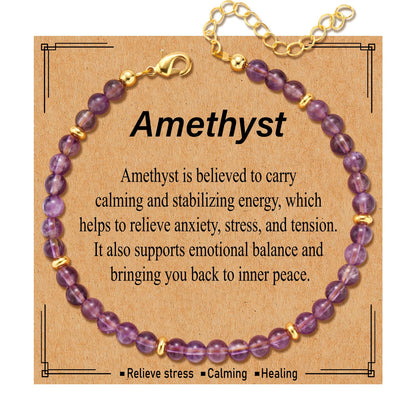 Kenailw Amethyst Crystal Bracelet Purple Gifts for Women Anxiety Relief Items Natural Stone Amethyst Beads Jewelry