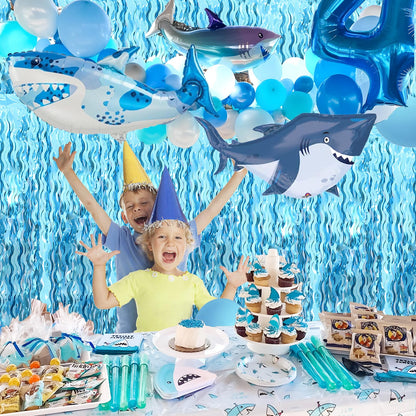 Wavy Tinsel Foil Fringe Curtains Teal Blue Streamers Backdrop for Ocean Themed Party Blue Birthday Under The Sea Party Decorations(2 Pack,3.2 ft x 6.6 ft)