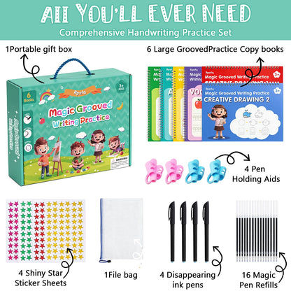 Magic Grooved Writing Practice for Kids Ages 3-8,Reusable Large Grooved Handwriting Practice Books, Writing Books for Kids 5-7 Preschool Learning Activitys for Tracing Letters & Numbers