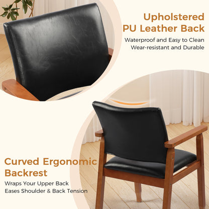 NOBPEINT Mid-Century Modern Dining Chairs with Armrest Set of 1, PU Leather Upholstered Dining Room Chairs with Solid Wood Frame, Walnut Kitchen Armchairs for Kitchen Living Room Restaurant, Black