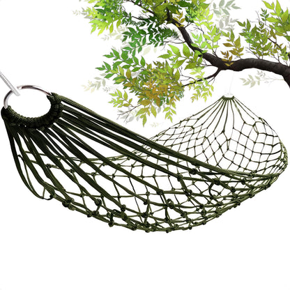 Mesh Hammock - Easy to Set Up Rope Hammocks for Outside, Dark Green Color, 90x31.5 Nylon Net Hammock, Max 100 KG (220 Pounds) Tree Hammocks for Outside, Camping & Relaxation, Quick Setup for Travel