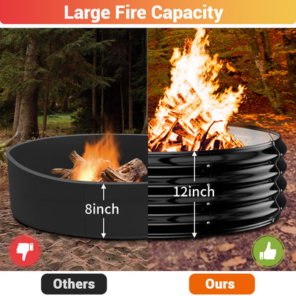 48 Inch Large Outdoor Fire Pit Ring,Heavy Duty High Heat Resistant Wood Burning Firepit for Outside,12" Tall,Galvanized Steel Outdoor Fireplace & Fire Pits Bowl for Backyard Bonfire, Patio,Camping