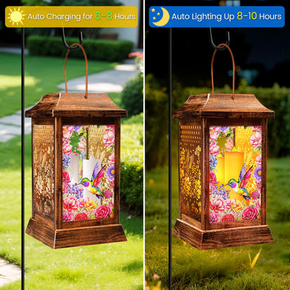 Hummingbird Solar Lanterns Outdoor Hanging Lanterns, Metal Glass Garden Decor Solar Lights, Gifts for Women Mom Birthday Grandma Mothers Day, Waterproof Decorative Lantern for Outside Patio Yard