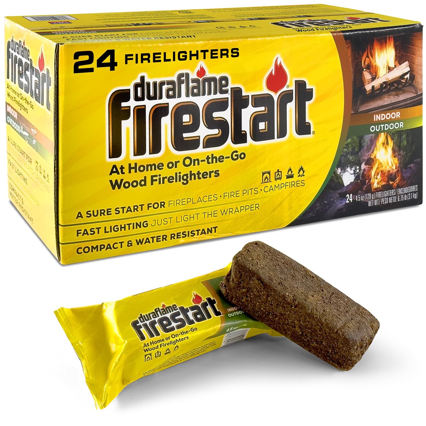 Duraflame Fire Starter for Indoor and Outdoor Use - Quick Ignition Logs for BBQ, Fireplace, Fire Pit and Campfires (24 Pack)