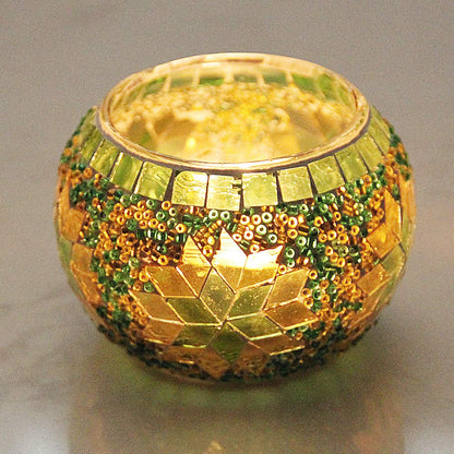 SHMILMH Votive Candle Holder Set of 4, Diwali Decoration for Home, Handmade Mosaic Glass Tealight Candle Holders for Table Centerpiece Decor,Diwali Thanksgiving