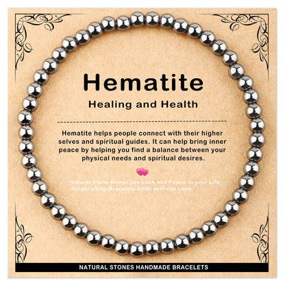 AD Beads 4mm Handmade Hematite Elastic Bracelet – Natural Gemstone for Healing and Health – Meditation, Yoga, Healing and Energy Gift for Men Women