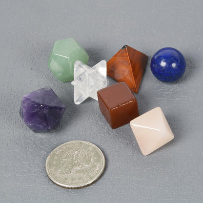 Justinstones 7 Chakra Healing Crystals Kit Sacred Geometry Platonic Solids Tumbled Stones Set Lucky Decoration