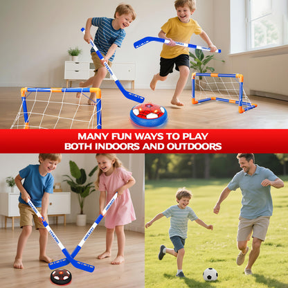HitToys Hover Soccer Ball Toy for Kids, 2 Pack LED Light-Up Indoor Soccer Balls, 3-in-1 Hover Soccer Hockey Set, Air Floating Football with Rechargeable Battery, Gifts for Boys Girls Ages 3+