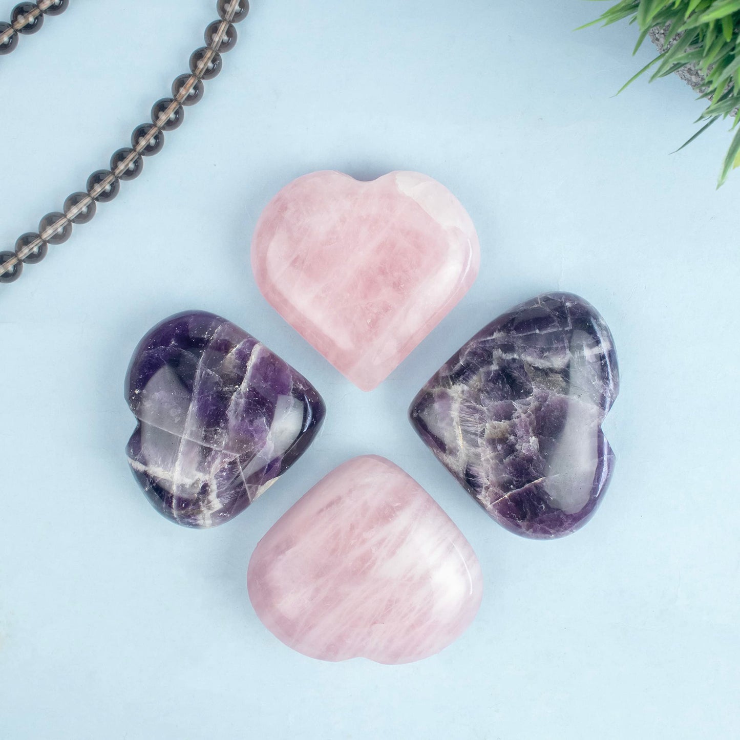 Crocon 2 pcs 50mm Crystal Heart Amethyst & Rose Quartz, (Set of 2) Healing Stone for Heart Chakra Crystal Heart Shape Love Heart Crystal Gift Pocket Stone Reiki Meditation Gift for him her