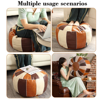 Louis Donné UNSTUFFED Pouf Ottoman Cover, Faux Leather Foot Stool for Foot Rest, Moroccan Style Pouffe Ottomans, 21" Round Handmade Small Bean Bag Covers for Storage, Footstools for Living Room