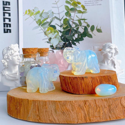 QINJIEJIE Opalite Elephant Crystals Luck Elephant Decor Pocket Crystal Statue Moonstone Guardian Stones Figurine Office Hippie Room Cute Desk Gem Decor Spiritual Love Gift Christmas Stocking Stuffers