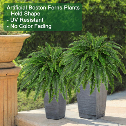 Dkaltm Artificial Boston Fern Bush- Set of 2 Large Artificial Ferns for Outdoors, 45Inch Large Faux Ferns, Suitable for Office & Living Room Decor, 55Branches for Each Bouquet