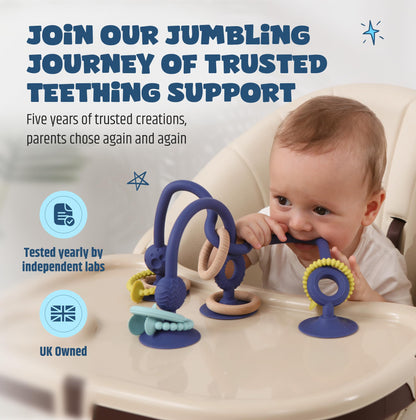 Jumble Jangle Baby Teething Toys – BPA-Free, Multi Purpose High Chair Toys & Sensory Toys for Kids with Autism: Suction Teething Relief with Sensory Toy Textures for Infants and Toddlers (Light Blue)