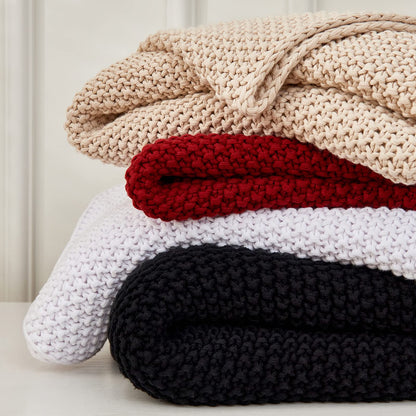 Chunky Cable Knit Throw Blanket Lightweight White 100% Organic Cotton Blanket for Sofa Couch Bed Baby Nursery, Rustic Shabby Chic Modern Farmhouse, Pure White 51” x 63” Give Laundering Bag