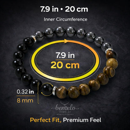 BEMELO Triple Protection Bracelet for Men & Women, 8mm Tiger Eye - Black Tourmaline - Hematite, Natural Stone Beaded Stretch Bracelet