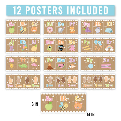 Hadley Designs Alphabet for Classroom Wall Decor - ABC Posters for Classroom Wall Chart Preschool & Kindergarten, ABC Letters & Number Line Elementary Must Haves, Kraft Daycare & Homeschool Essentials