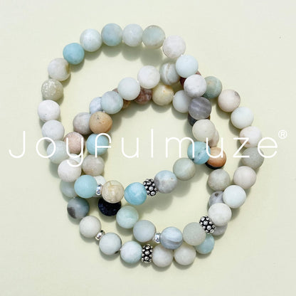 Joyfulmuze Matte Amazonite Natural Gemstone, 925 Sterling Silver, Healing Stone, Hope and Truth Bracelet, Birthday Jewelry Gift for Women, 7" (Amazonite-Silver-8mm)