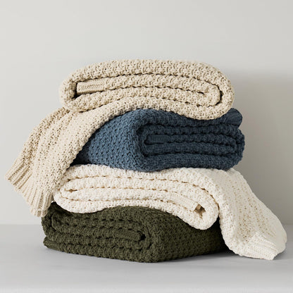 EVERGRACEHOME Chunky Chenille Knit Throw Blanket for Couch, Soft Luxurious Moss Stitch Blankets for Bed, Cozy Decorative Farmhouse Knitted Throws for Sofa, Beige, 50" x 60"