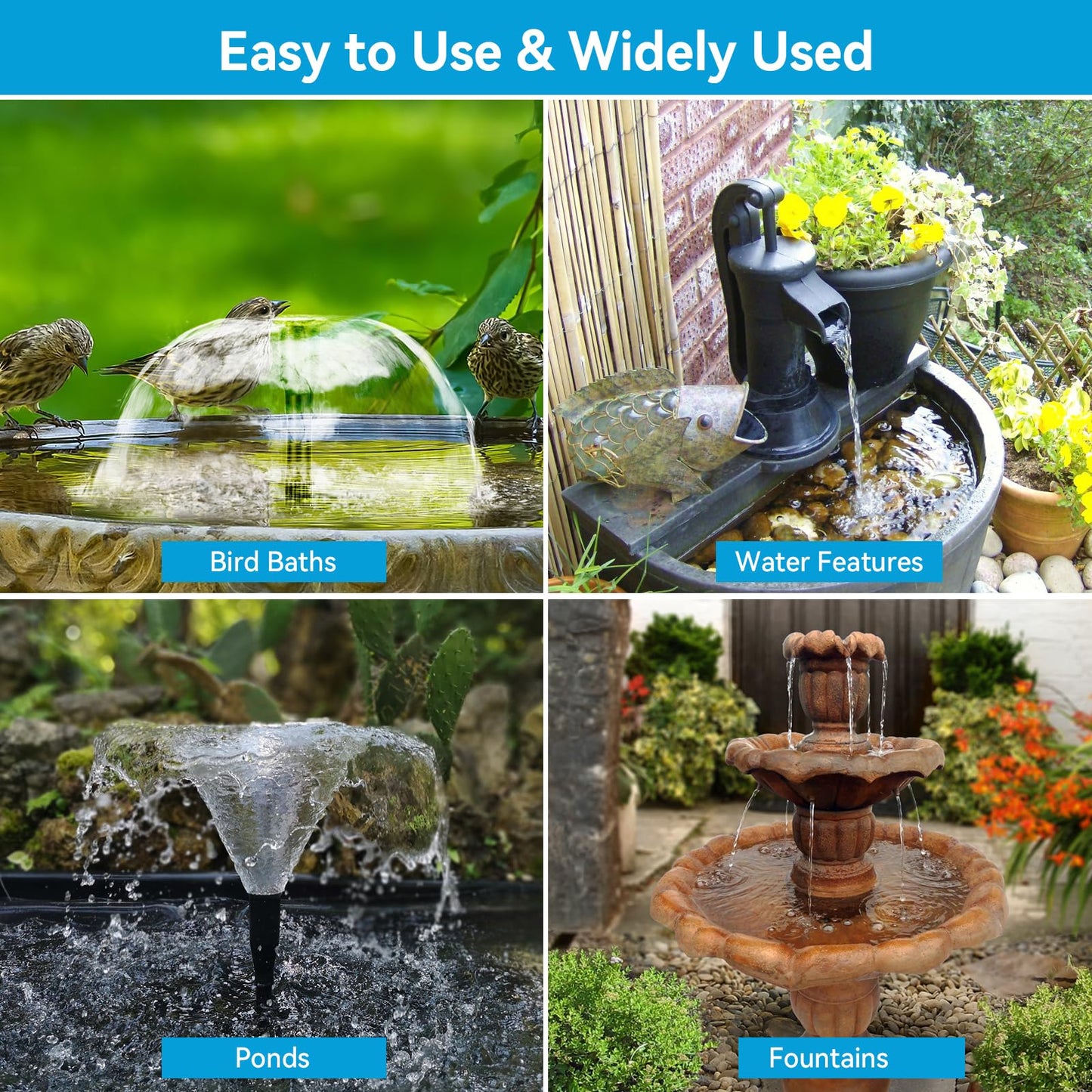 POPOSOAP Solar Fountain Pump with 3600mAh Battery Backup, 8W Solar Powered Bird Bath Fountain with Dry-run Protection & Double-layer Nozzles 5Ft Tubing for Pond, Bird Bath, Backyard Water Feature