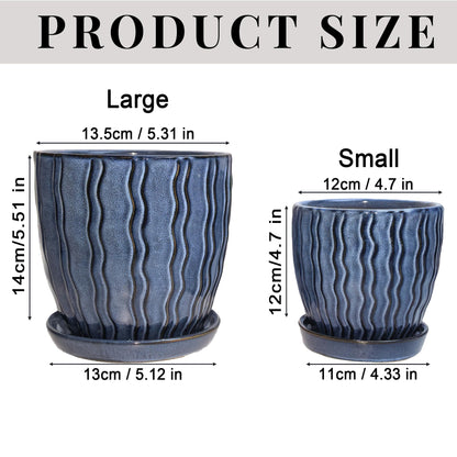 Ceramic Planter, 4.5+5.5 Inch Small Plant Pots, Flower Pots Indoor Planters with Drainage and Tray, Pot for Indoor Plants - Succulents, Snake Plant, Cactus, Aloe Vera, Herb for Home Decor(Glaze Blue)