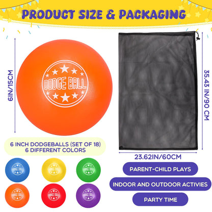 Jerify 18 Pcs Foam Dodgeball Set 6 Inch Soft Skin Playground Dodgeballs Bulk with Storage Bag, Low Density Foam for Non Sting Dodgeball Sports Equipment for Kids and Adults