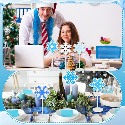 Geelin 10 Pcs Wooden Snowflake Table Decor Winter Decoration Snowflakes Table Centerpiece Standing Snowflakes Tabletop Signs Tabletop Gift for Winter Holiday Wonderland Home Desk Party Decoration
