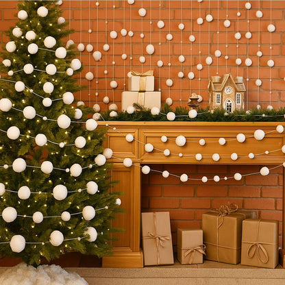 Tegeme 12 Pcs Winter Snowball Garland 6.5 Feet White Pom Pom String Garland Winter Party Wonderland Decoration Snow Ball Hanging Banner White Snowball Decor for Ceiling Tree Holiday Party Wall Home