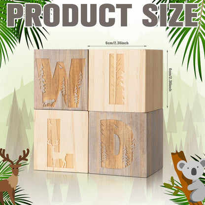RattanView 4 Pcs 2.4 Inch Woodland Wild Nursery Wood Decor Nursery Wood Shelf Blocks for Bedroom Playroom Gifts Wild Sign Woodland Table Blocks Decor for Boys Girls