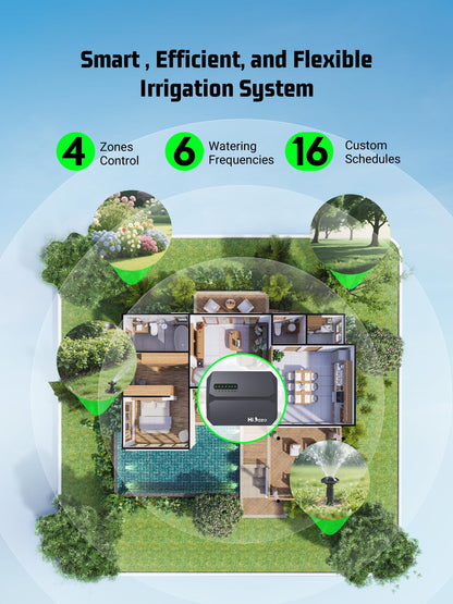 Smart Sprinklers Controller WiFi, Irrigation Controller Easy Use App Enabled, 6 Zone + 16 Plans, Save Water Auto Skip Rain, Freeze & Wind, 10 Minutes Install