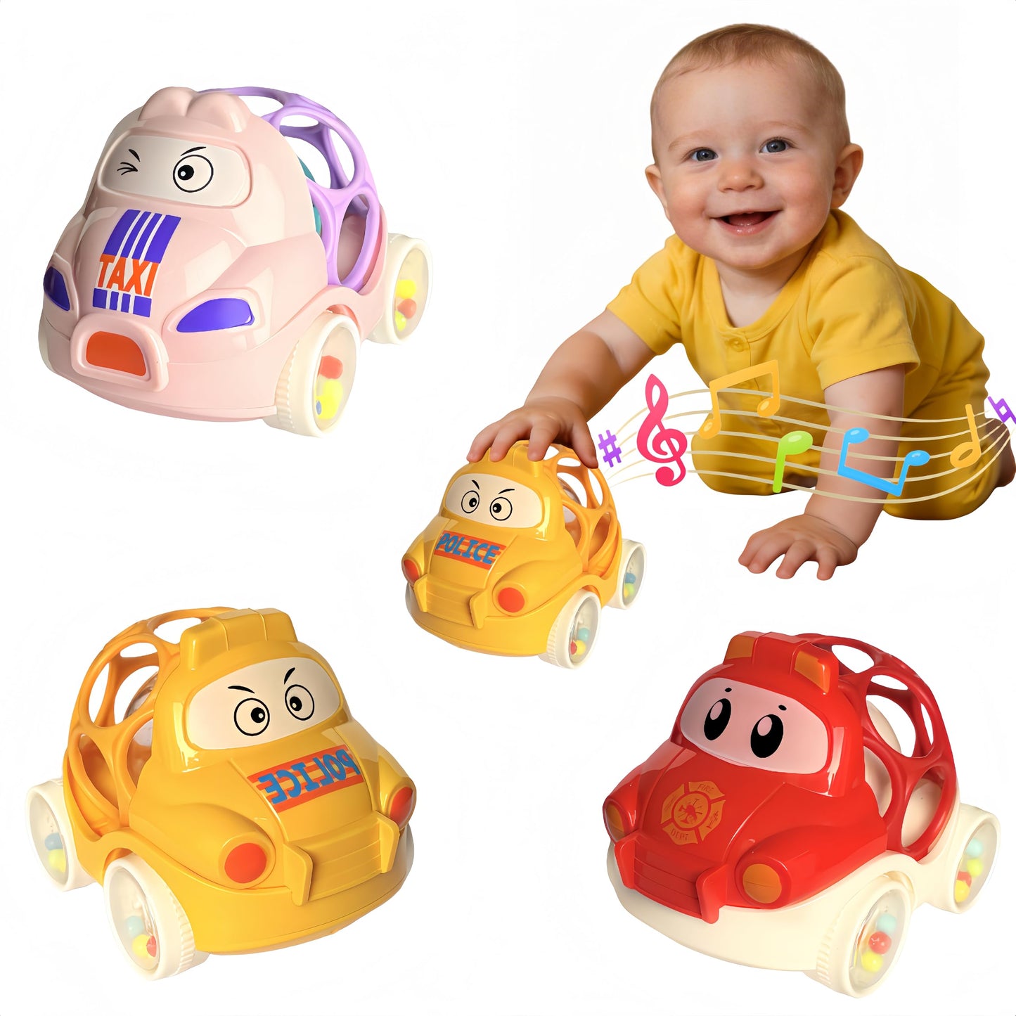 Toy Cars for 1 Year Old Boy and Girl, Extra Large Toddler Push and Go Rattle Car for Baby Boys 12-18 Months, First Birthday Gifts Christmas for Rattles Noisy Cars Trucks Active Toddler Boys Toys